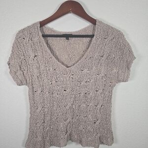 Eileen Fisher Taupe Open-Weave Cotton‎ Cable Knit Pullover Sweater Size Medium